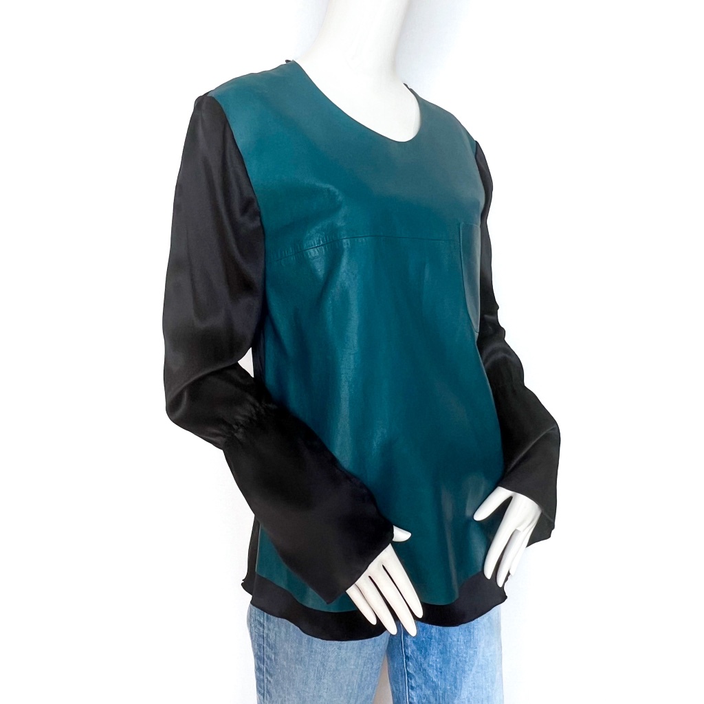 Nwt Konzanszky Leather Tunic Top Stretch European Long Sleeve Blouse Satin M